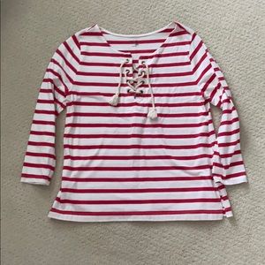 Gap red & white stripe lace up top